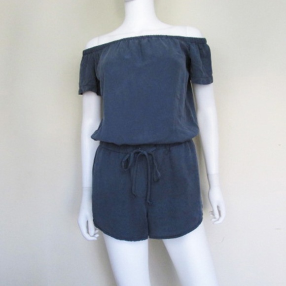 Bella Dahl Pants - Bella Dahl Dark Blue Off Shoulder Romper Small